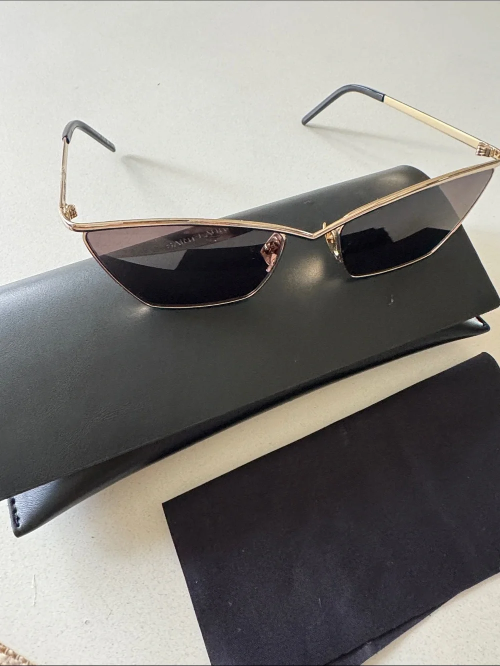 Yves Saint Laurent Gold Frame Black Lens Cat-Eye Sunglasses